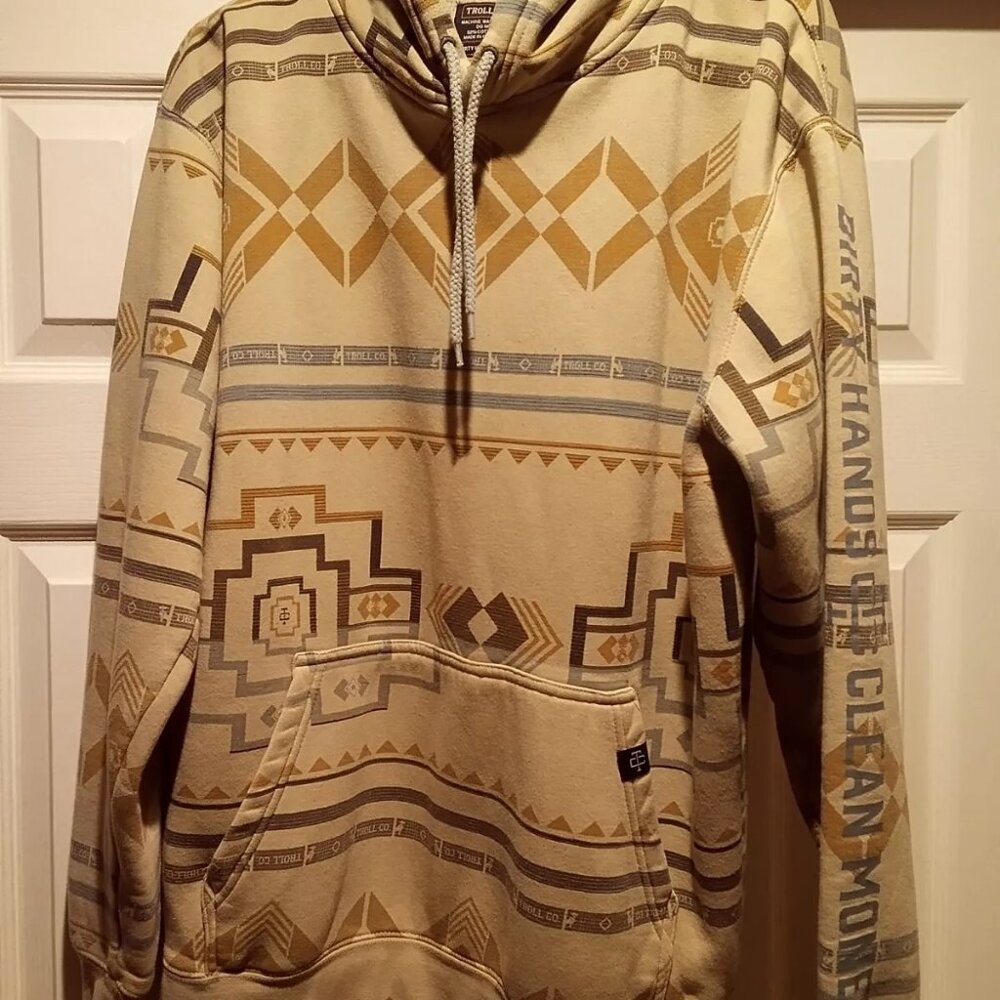 Troll Co Clothing HTF Men's Medium Tan Southwestern Aztec Hoodie Sweater